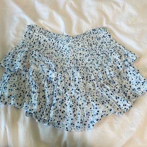 Blue and white floral ruffle skirt